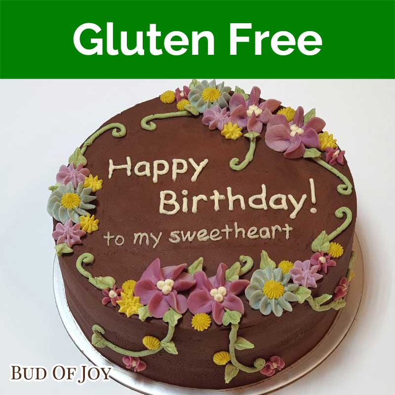 Organic Gluten-Free Chocolate Fudge Cake with Flowers (8inch Round)